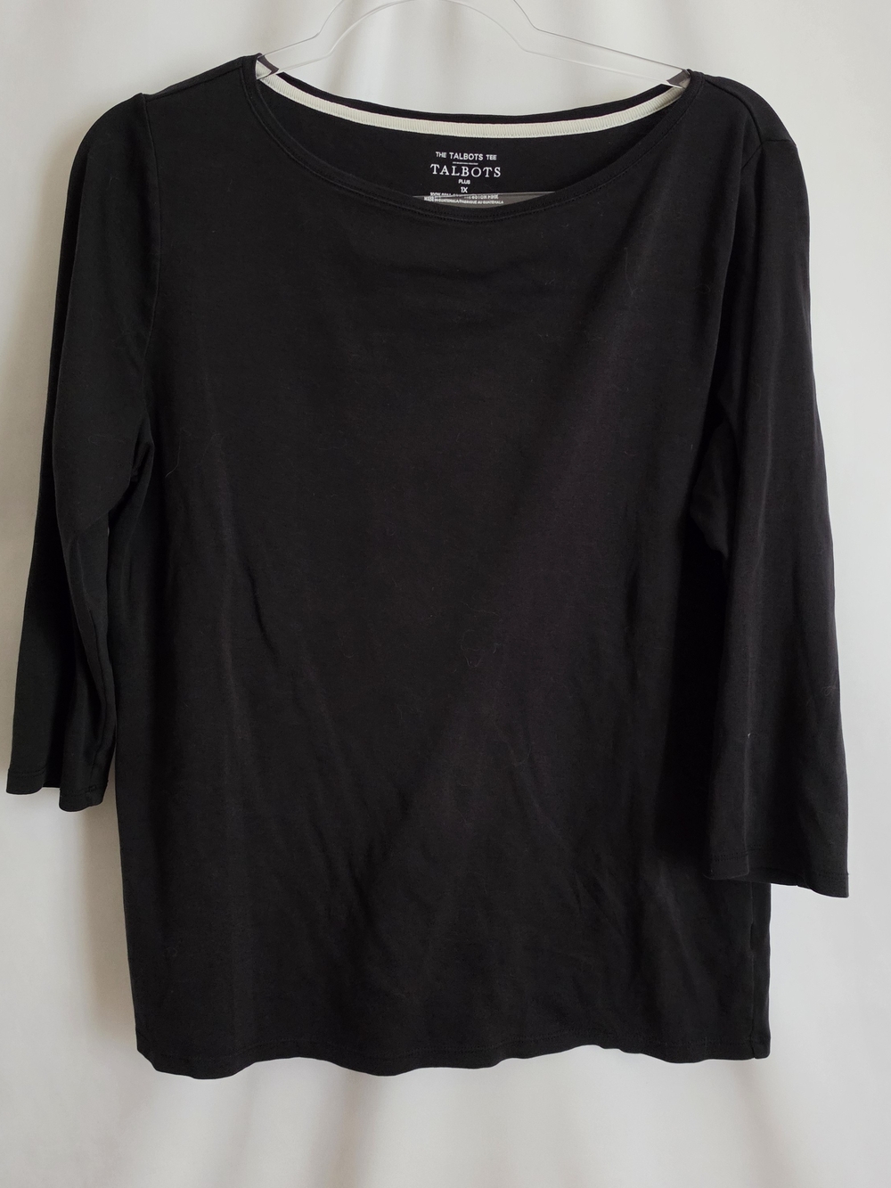 Talbots Black Boatneck Three-Quarter Sleeve Top